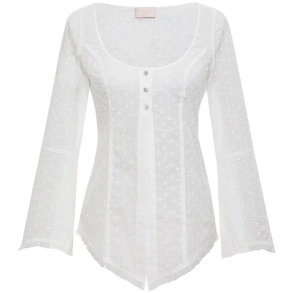 Frankie's Bikinis Tops - Frankies Bikinis x Sydney Sweeney Bardot Eyelet Flyaway Top White NWT Size L